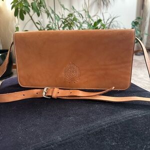 RARE! Ralph Lauren Polo vegetable tan leather vintage crest crossbody
